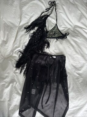 12th Tribe Black Fringe Dress with Iridescent Beads